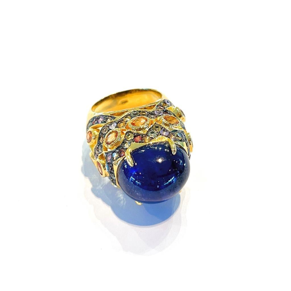 Baroque Bochic “Capri” Blue & Multi color Sapphires Ring Set in 18K Gold & Silver  For Sale