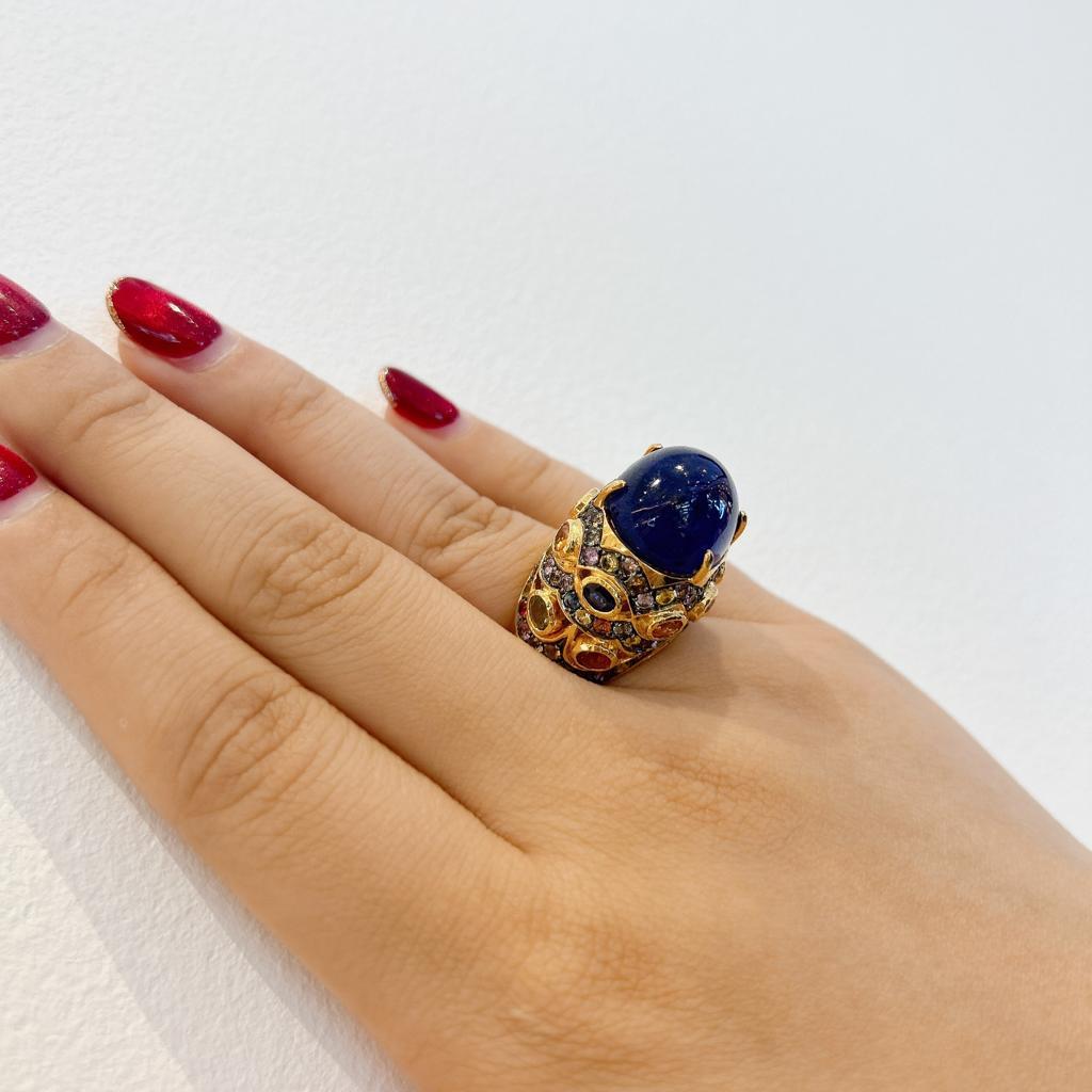 Women's Bochic “Capri” Blue & Multi color Sapphires Ring Set in 18K Gold & Silver  For Sale