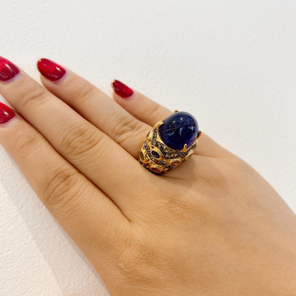 Bochic “Capri” Blue & Multi color Sapphires Ring Set in 18K Gold & Silver  For Sale 2