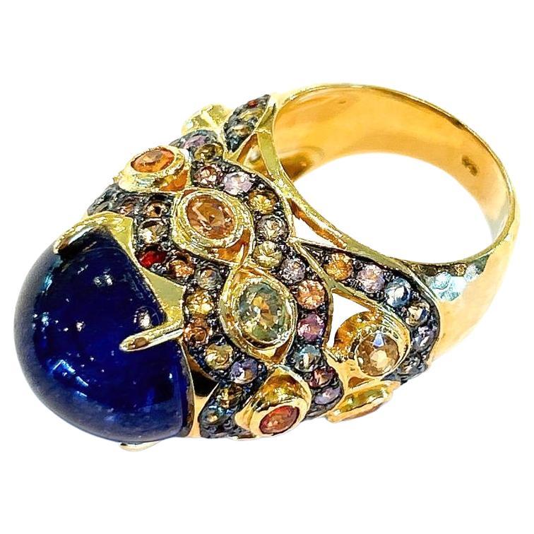Bochic “Capri” Blue & Multi color Sapphires Ring Set in 18K Gold & Silver  For Sale