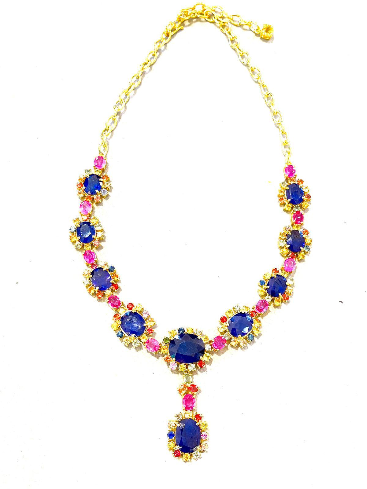 Bochic “Capri” Blue, Multi Sapphire and Ruby Necklace Set 18K Gold and ...