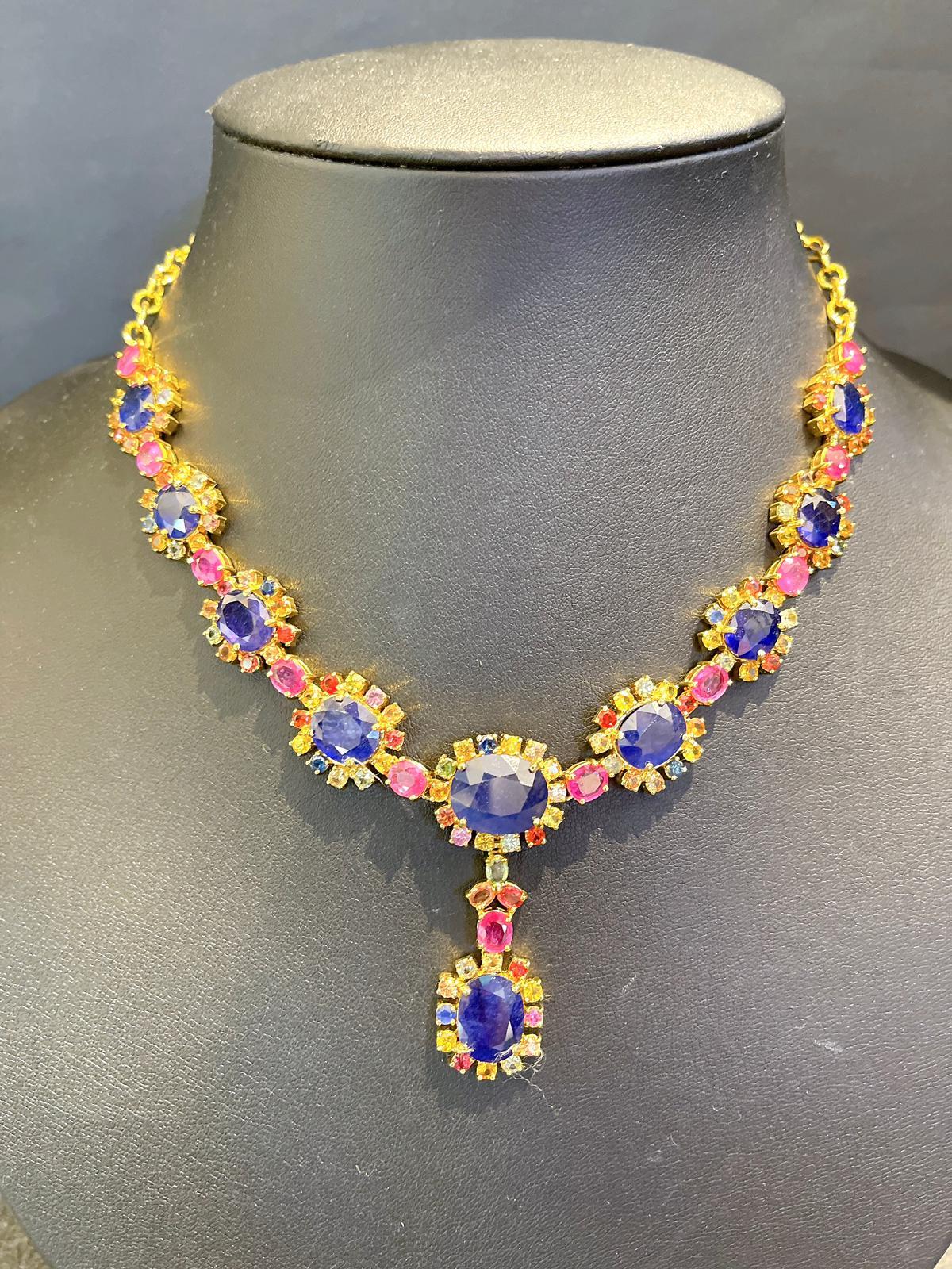 Bochic “Capri” Blue, Multi Sapphire and Ruby Necklace Set 18K Gold and ...