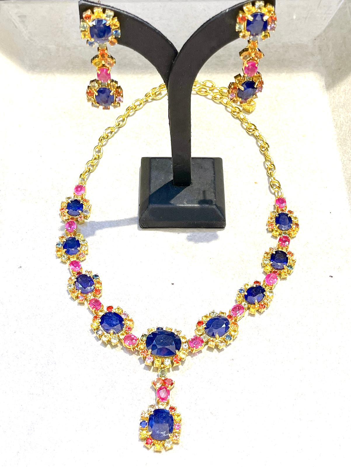 Bochic “Capri” Blue, Multi Sapphire and Ruby Necklace Set 18K Gold and ...