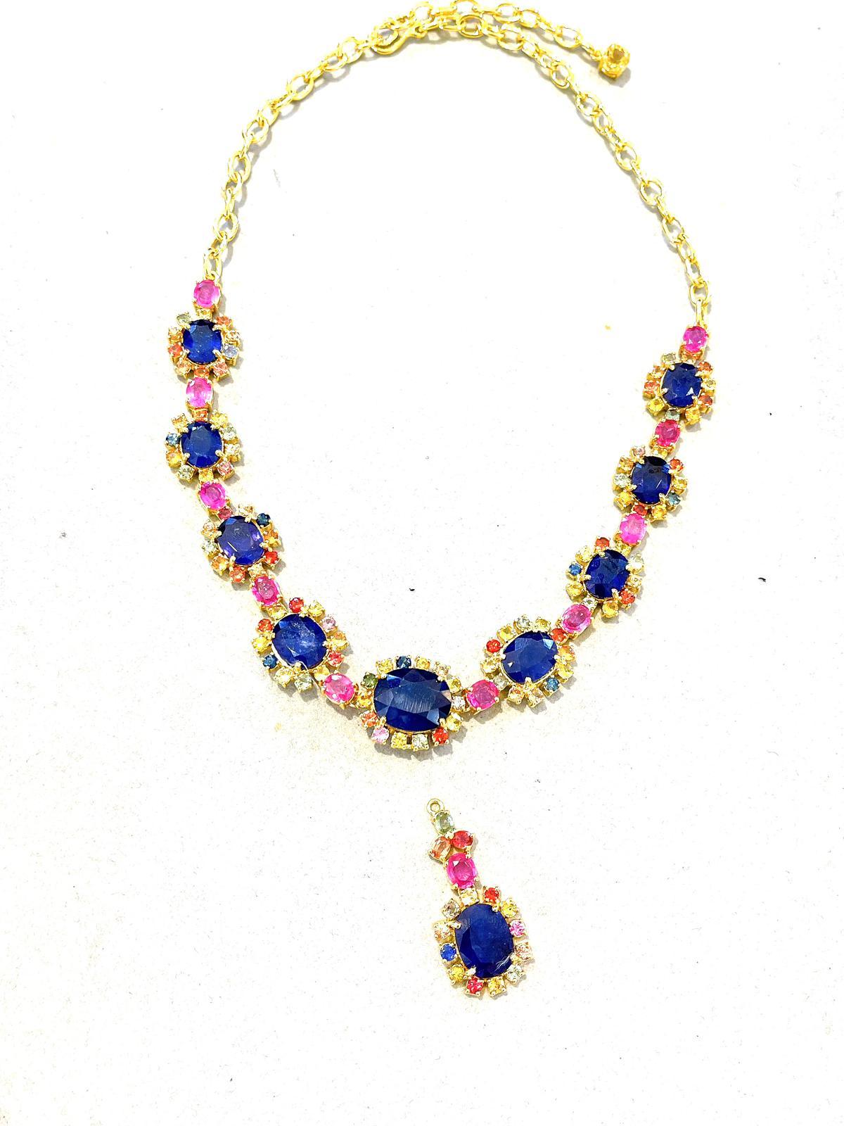 Bochic “Capri” Blue, Multi Sapphire and Ruby Necklace Set 18K Gold and ...