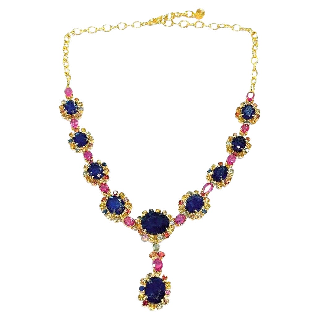 Bochic "Capri" Collier en or et argent 18 carats, saphirs et rubis bleus multiples