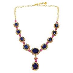 Bochic “Capri” Blue, Multi Sapphire & Ruby Necklace Set 18K Gold & Silver 