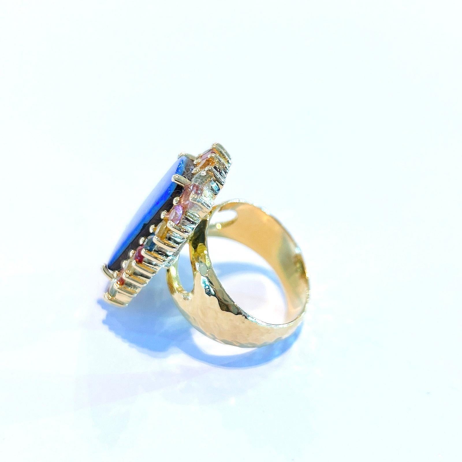 Baroque Bochic “Capri” Blue Opal & Multi Color Sapphire Cocktail Ring Set in 22k Gold For Sale