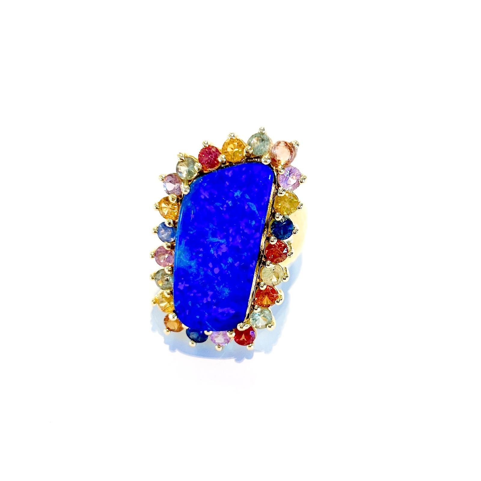 Bochic “Capri” Blue Opal & Multi Color Sapphire Cocktail Ring Set in 22k Gold In New Condition For Sale In New York, NY
