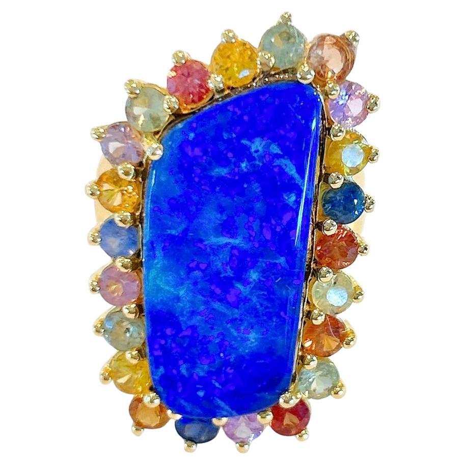Bochic “Capri” Blue Opal & Multi Color Sapphire Cocktail Ring Set in 22k Gold