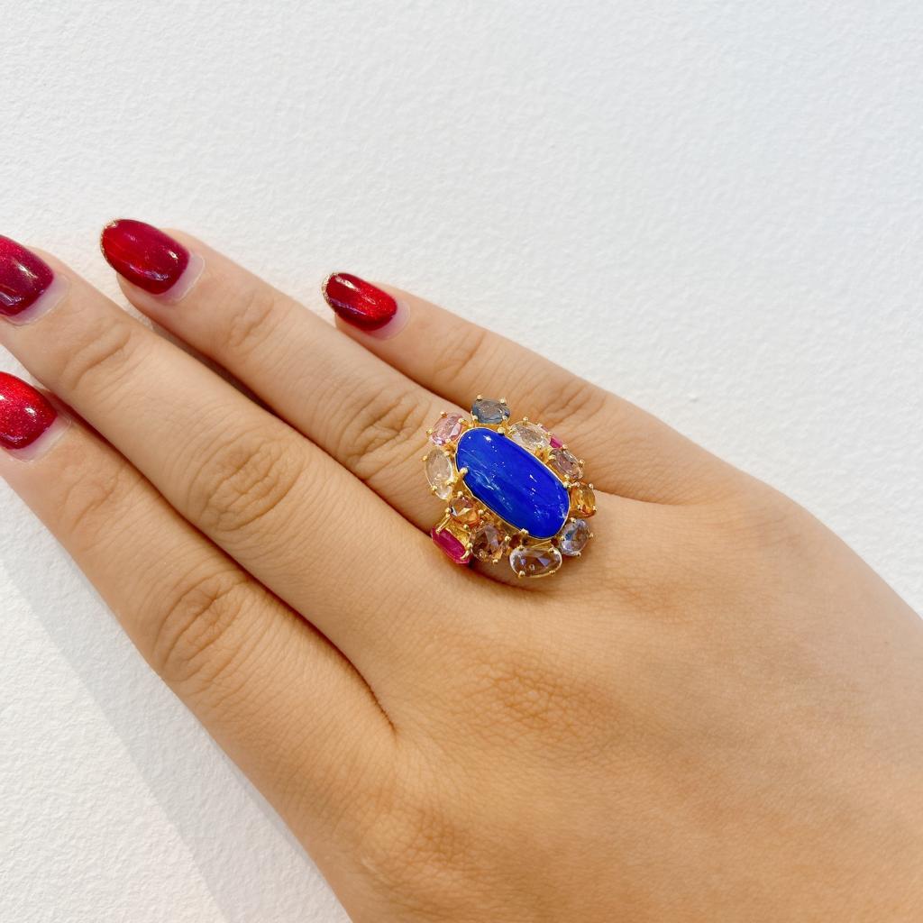 Women's Bochic “Capri” Blue Opal & Multi color Sapphire Ring Set in 18K Gold & Silver  For Sale