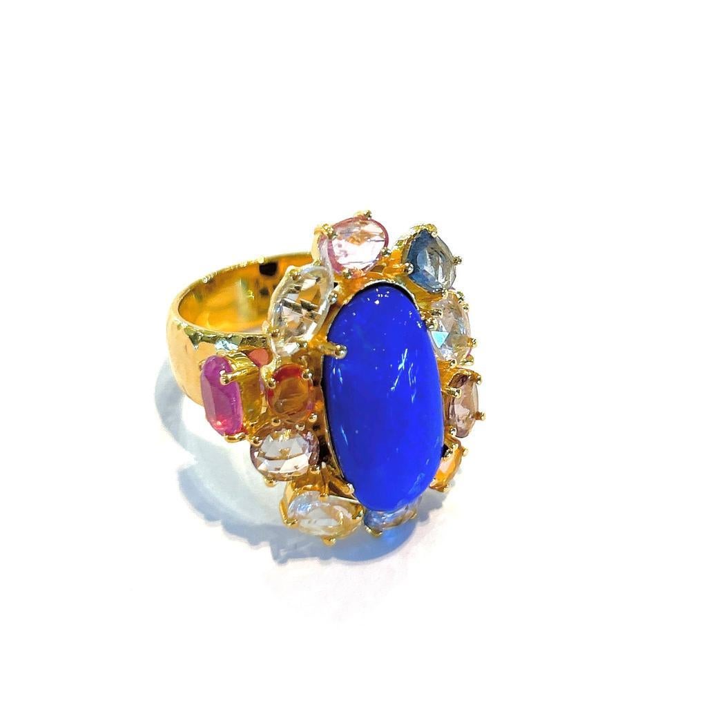Bochic “Capri” Blue Opal & Multi color Sapphire Ring Set in 18K Gold & Silver  For Sale 1