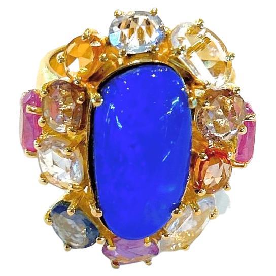 Bochic “Capri” Blue Opal & Multi color Sapphire Ring Set in 18K Gold & Silver  For Sale