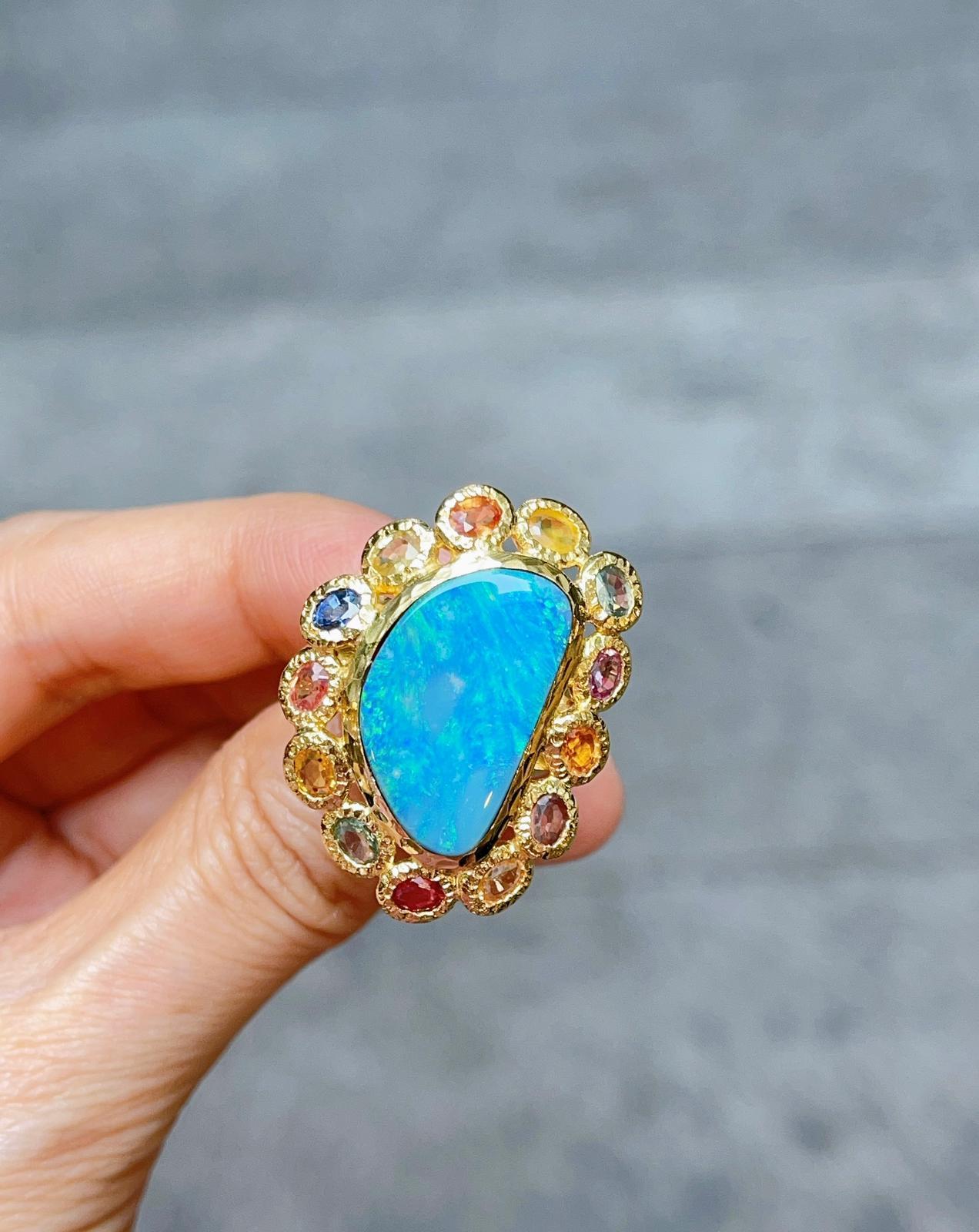 Bochic “Capri” Blue Opal & Multi Color Sapphire Ring Set in 22k Gold & Silver 5