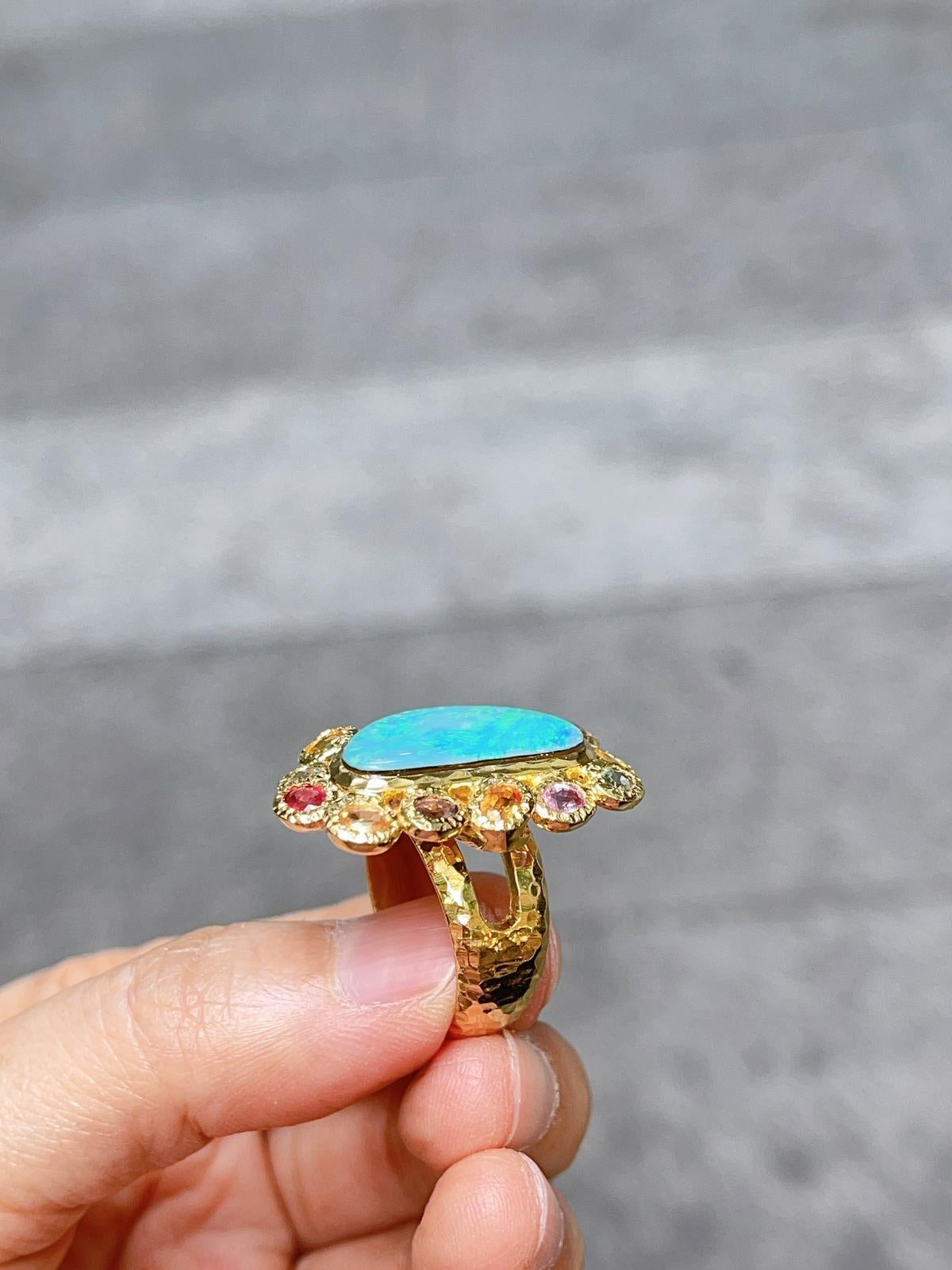 Bochic “Capri” Blue Opal & Multi Color Sapphire Ring Set in 22k Gold & Silver 8