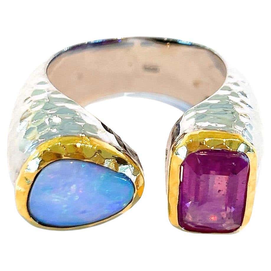Bochic “Capri” Natural Opals and Red Ruby Ring Set in 18K Gold and ...