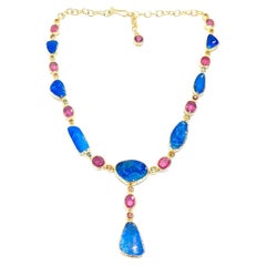 Bochic “Capri” Blue Opal, Ruby & Sapphire Necklace Set in 22k Gold & Silver