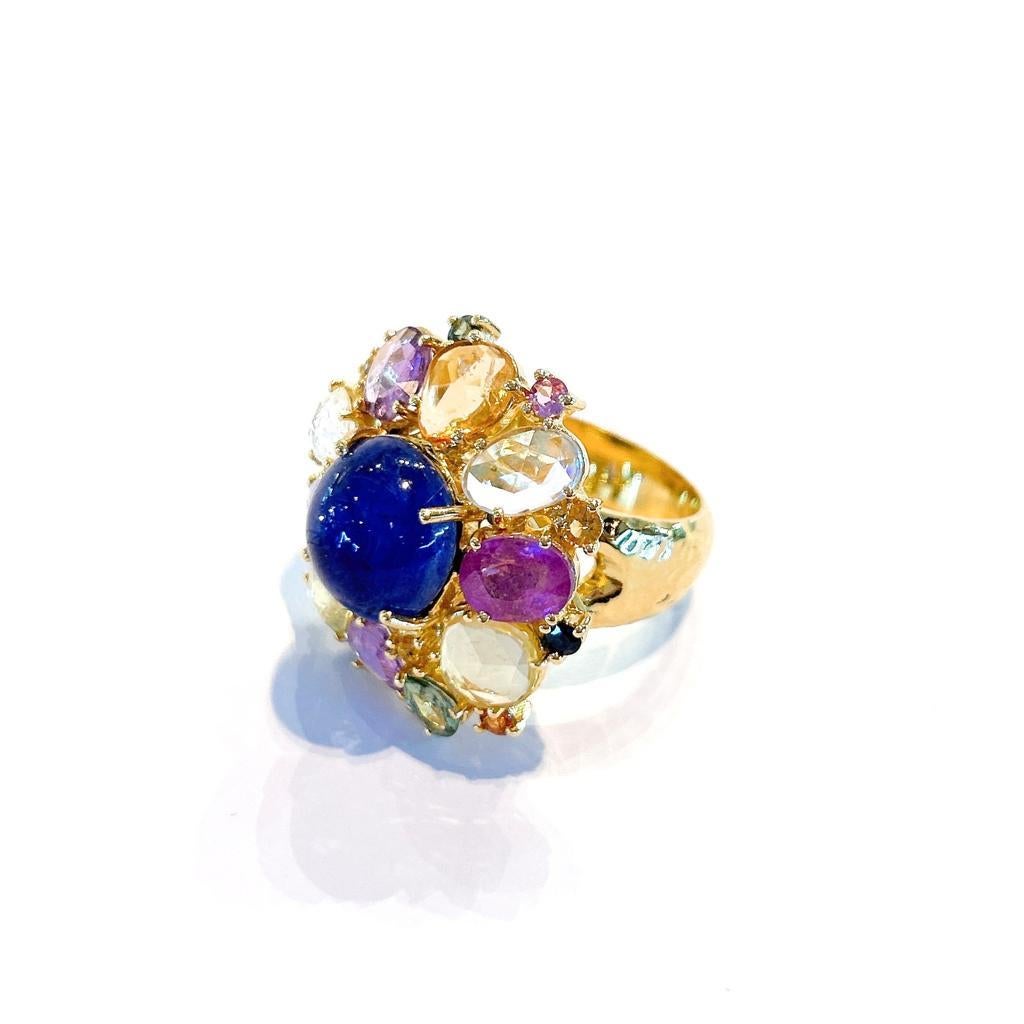 Bochic “Capri” Blue & Rose Cut Sapphires Cocktail Ring Set in 18k Gold & Silver For Sale 8