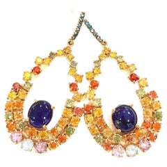 Bochic“Capri” Blue Sapphire 
 Multi Sapphires Earrings Set in 22k Gold 
Silver
