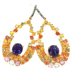 Used Bochic“Capri” Blue Sapphire &  Multi Sapphires Earrings Set in 22k Gold & Silver