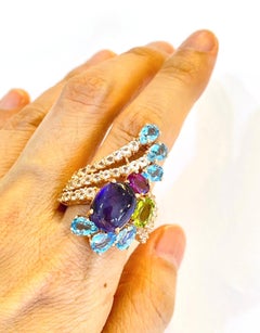Bochic “Capri” Vintage Sapphire & Multi Gem Cocktail Ring 18k Gold & Silver
