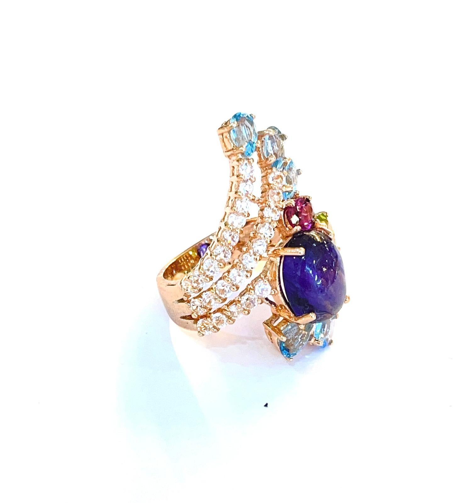 Bochic “Capri” Blue Sapphire & Multi Gem Cocktail Ring Set in 18k Gold & Silver In New Condition For Sale In New York, NY