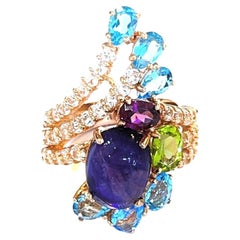 Bochic "Capri" Blauer Saphir & Multi Edelstein Cocktail Ring Set in 18K Gold & Silber