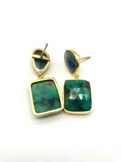 Bochic “Capri” Blue Sapphire & Multi Rough Cut Emeralds Set In 18K Gold & Silver