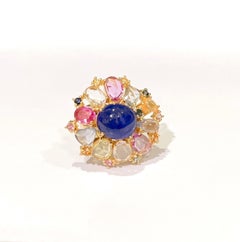 “Capri” Vintage Sapphire & Rose Cut Diamond & Sapphire, Ring -18k Gold & Silver