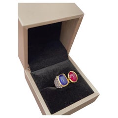 Bochic “Capri” Blue Sapphire, Ruby & Topaz Cocktail Ring Set in 22k Gold & Silve