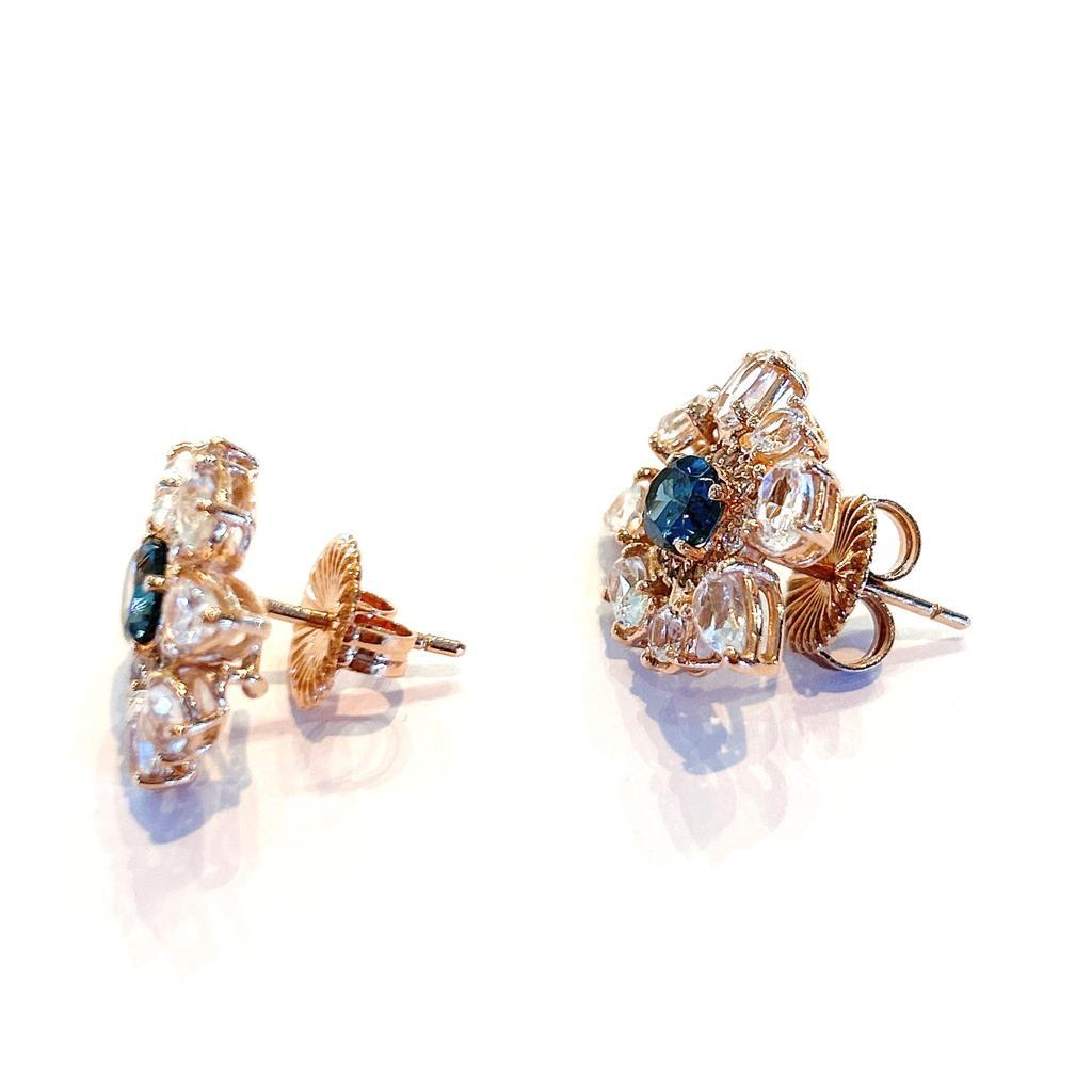 Bochic “Capri” Blue London Topaz Clip on Earrings Set In 18K Gold & Silver  For Sale 1