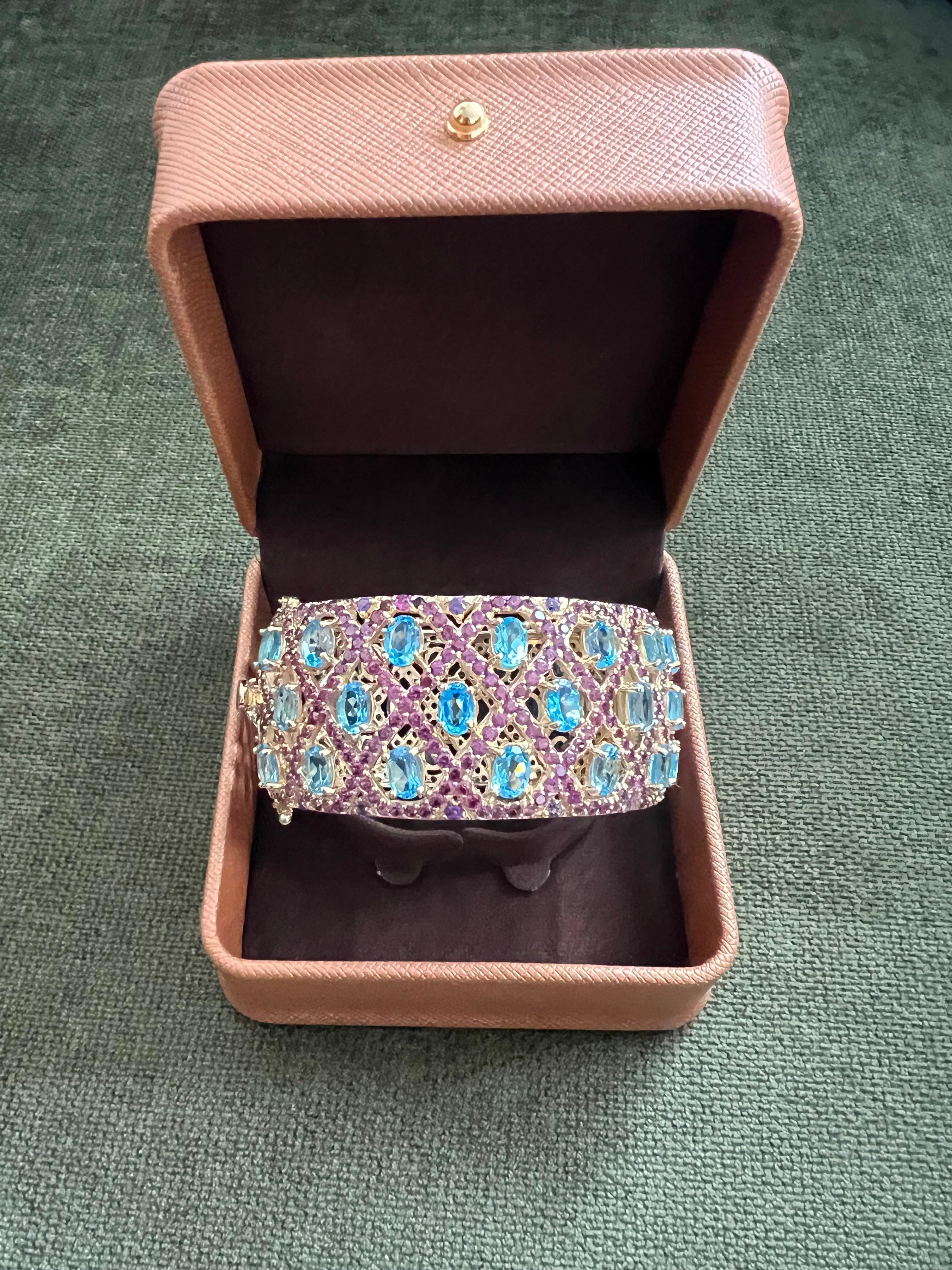 Bochic “Capri” Blue Topaz & Amethyst Gem & Cuff Set In 18K Gold & Silver For Sale 9