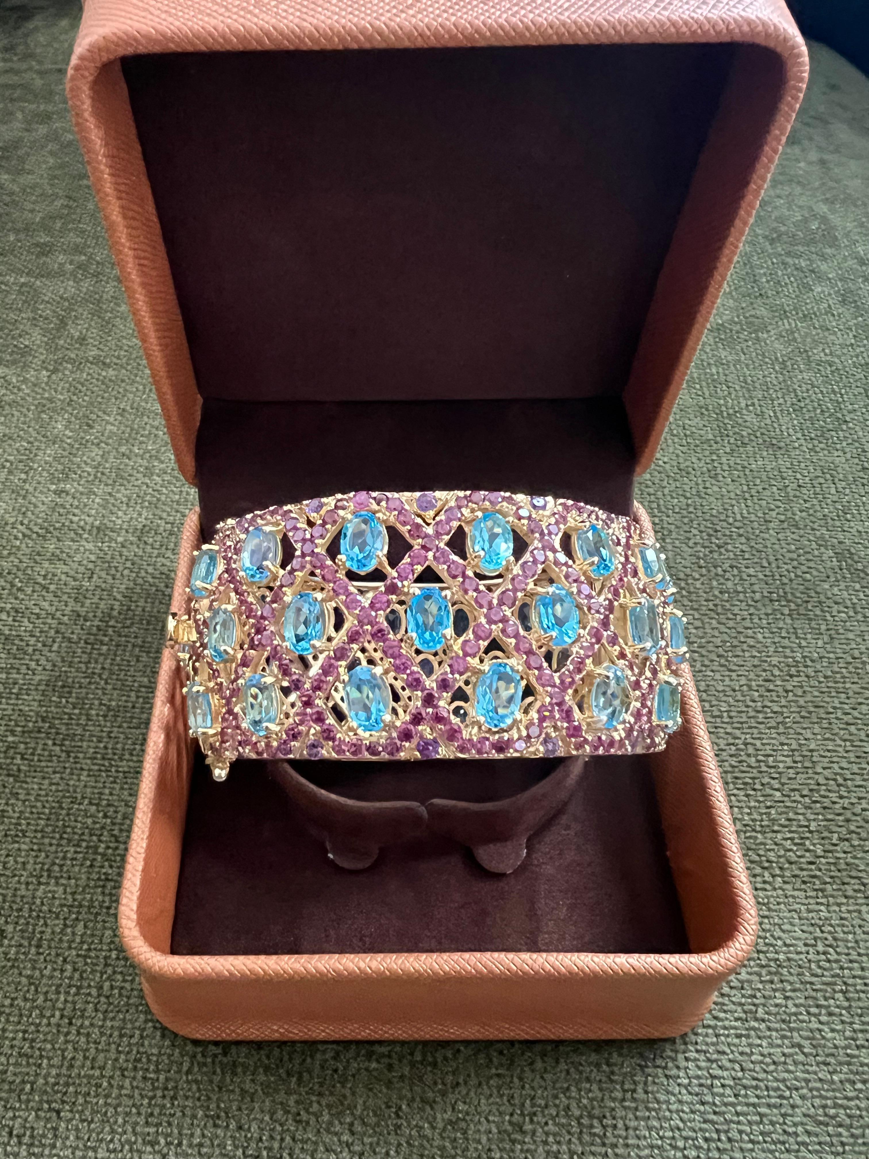 Bochic “Capri” Blue Topaz & Amethyst Gem & Cuff Set In 18K Gold & Silver For Sale 10