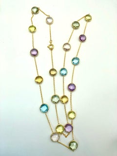 Bochic “Capri” Blue Topaz, Amethyst & Lemon Quartz  Necklace Set 18K Gold & Silv