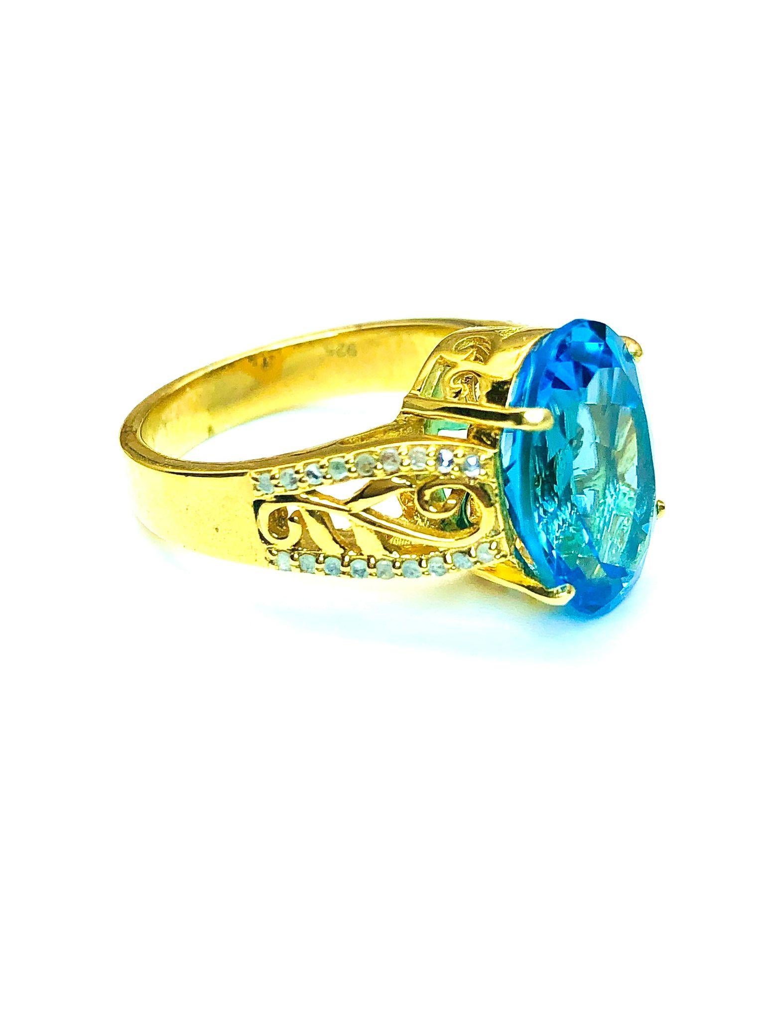 Bochic Capri, bague rétro vintage sertie d'une topaze bleue et de diamants en or 18 carats en vente 3