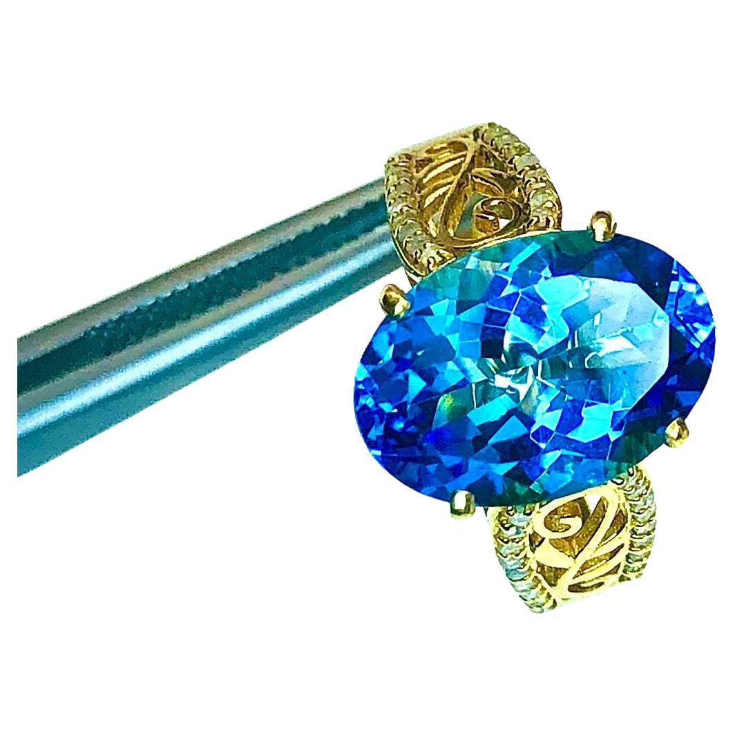 Bochic Capri Blauer Topas & Diamanten Vintage Retro Ring Set In 18K Gold & Silve