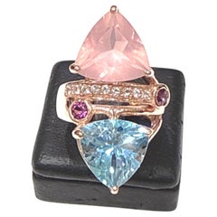 Bochic Capri Blauer Topas & Rosa Quarz  Ring aus 18 Karat Gold und Silber