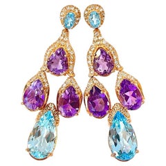 Bochic “Capri” Blue Topaz & Purple Amethyst Earrings Set in 18k Gold & Silver