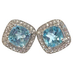 Bochic “Capri” Blue Topaz & White Topaz Italian Stud Earrings Set 18K