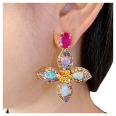 Bochic “Capri Candy Butterfly” Blue Fire Opal, Ruby & Sapphire Earrings 