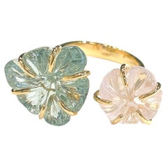 Bague Bochic Capri sculptée en or 18 carats, améthyste verte et quartz rose
