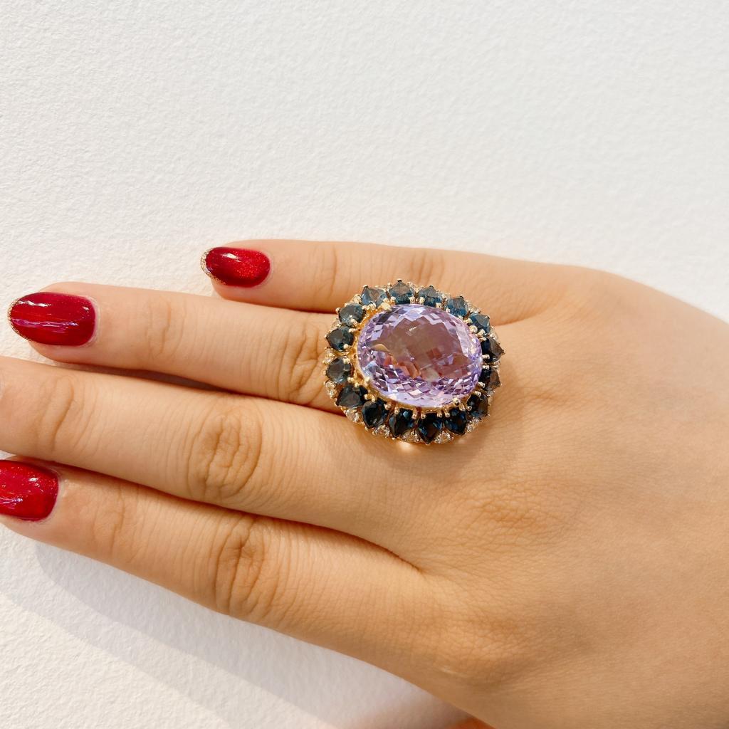 Bochic “Capri” Cocktail Ring, Amethyst, Sapphire, Topaz Set In 18K Gold & Silver In New Condition For Sale In New York, NY