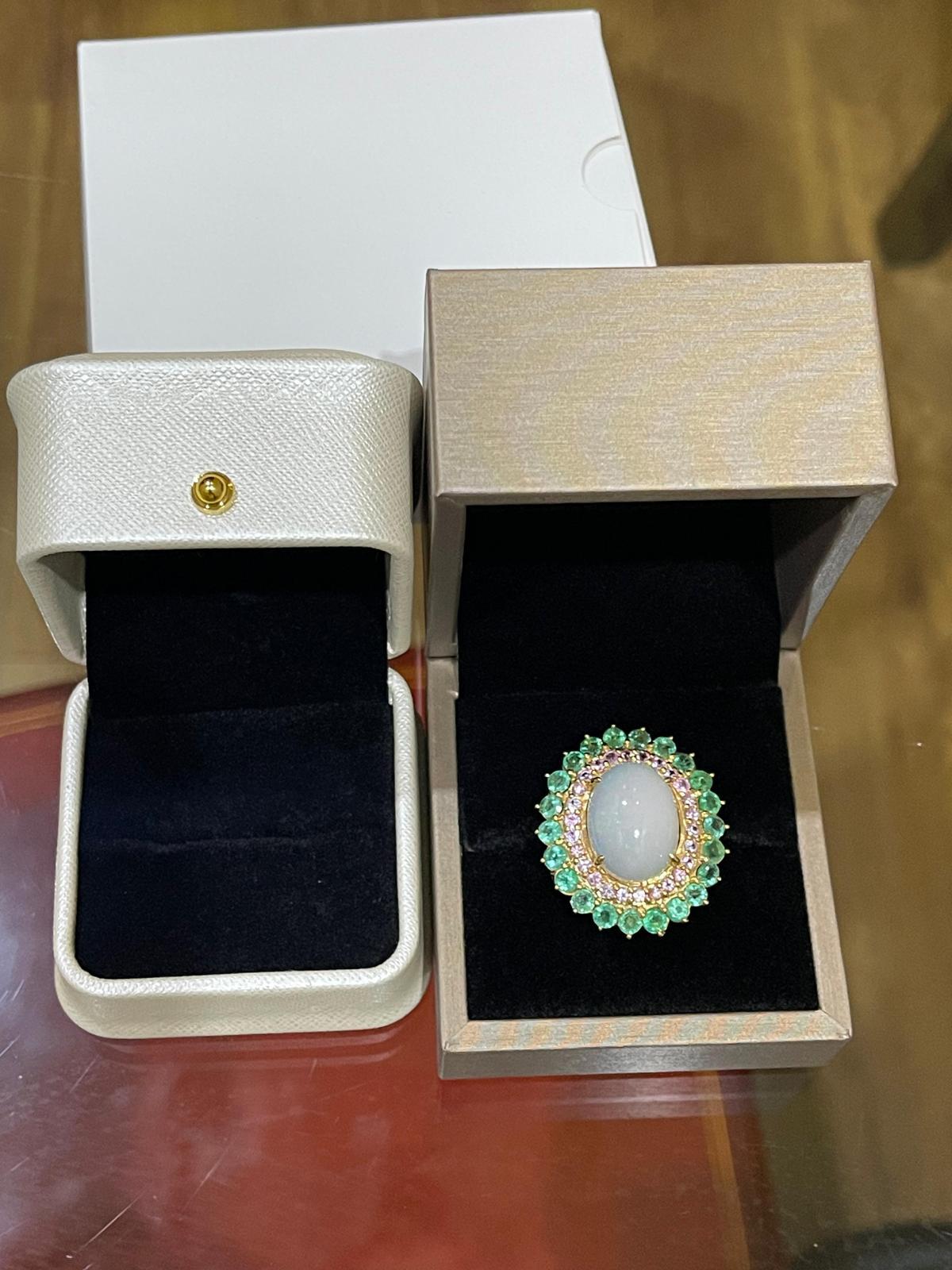 Women's Bochic “Capri” Cocktail Ring, Amethyst, Sapphire, Topaz Set In 18K Gold & Silver For Sale