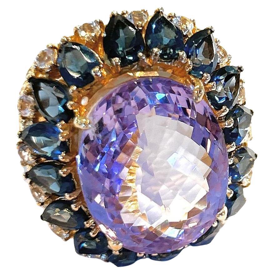 Bochic “Capri” Cocktail Ring, Amethyst, Sapphire, Topaz Set In 18K Gold & Silver For Sale