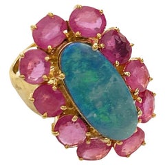 Bochic “Capri” Cocktail Ring, Natural Fire Opal & Rubies Set In 18K & Silver 