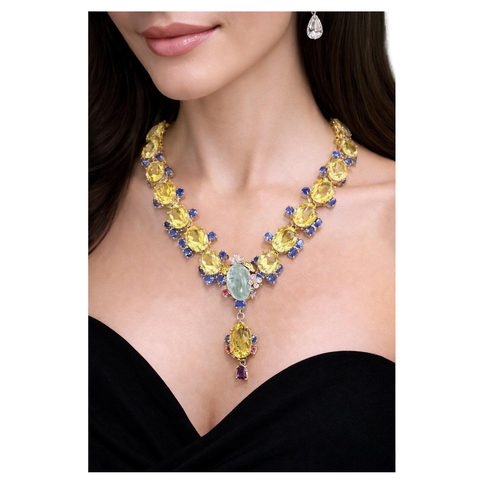 Collier convertible Capri de Bochic, or et argent 18 carats, pierres précieuses de 74 carats en vente