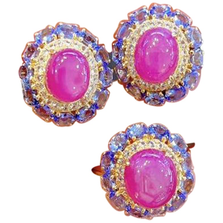 Bochic “Capri” Earrings 
Cocktail Ring, Multi Gems Set in 22k Gold 
Silver