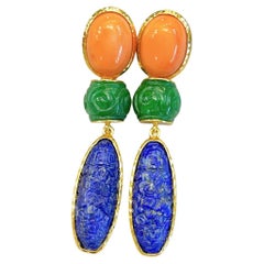 Bochic “Orient” Coral, Jade, Lapis set in 22K Gold & Silver 