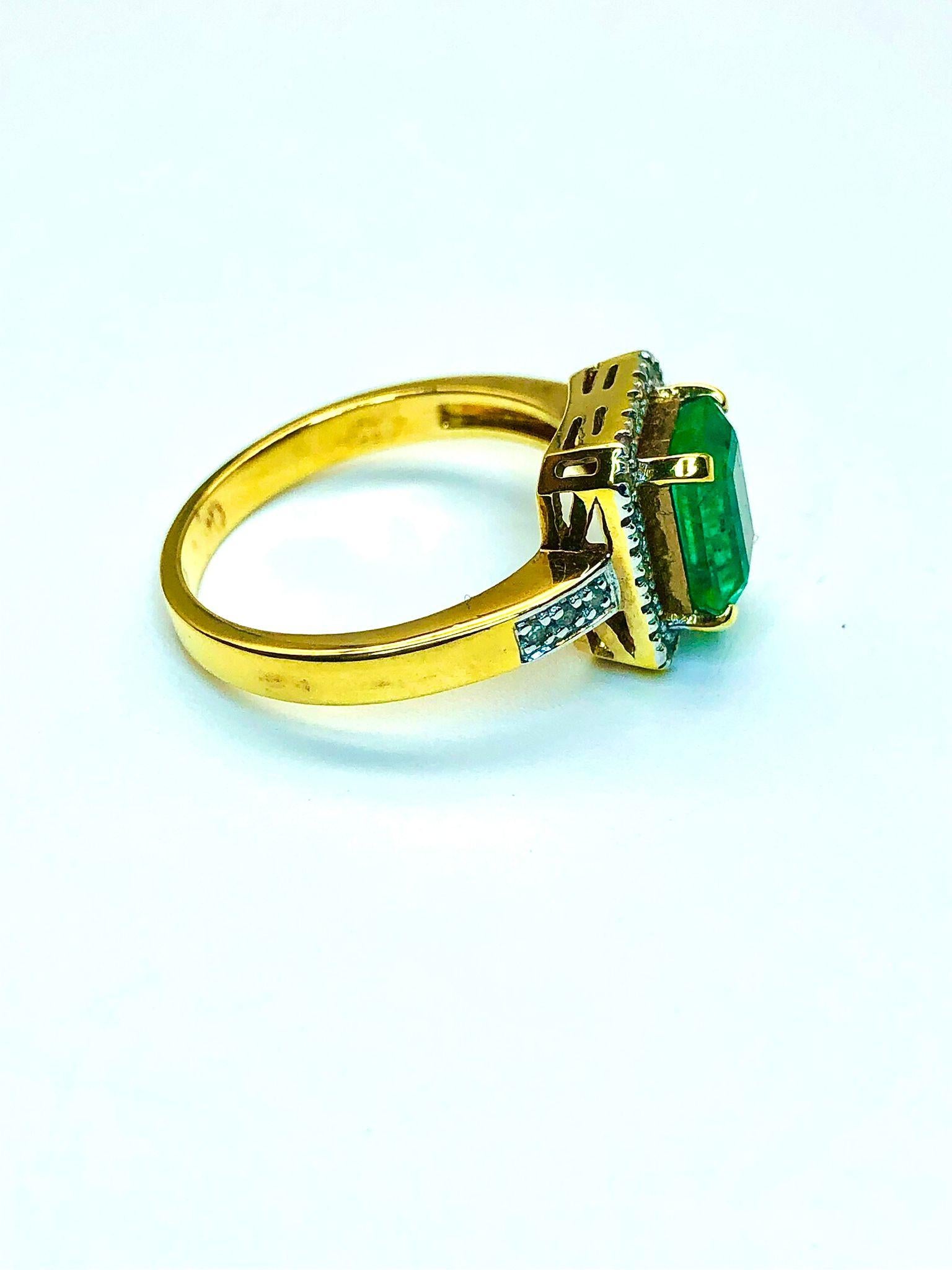 Bochic Capri Bague rétro vintage en or et argent 18 carats sertie d'émeraudes et de diamants Unisexe en vente