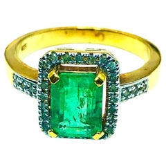 Bochic Capri Bague rétro vintage en or et argent 18 carats sertie d'émeraudes et de diamants