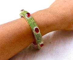 Bochic “Capri” Emerald, Ruby & Diamond Bangle Set In 18K Gold & Silver